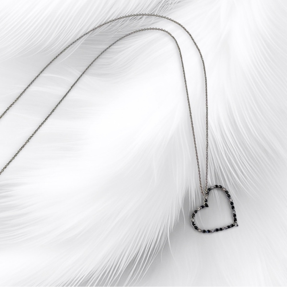 18k White Gold Diamond Heart Pendant Necklace, Milan Italy 750 Gold, 18” Chain - Picture 7 of 14